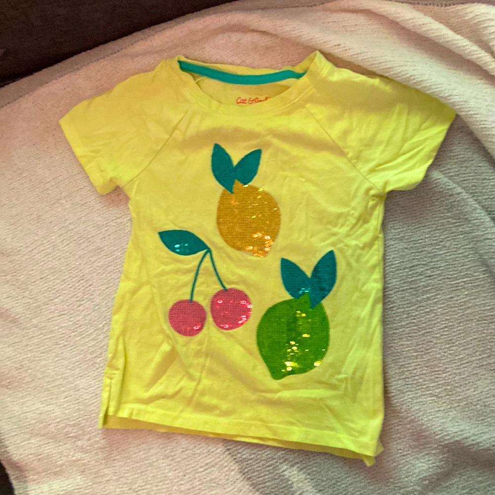 Cat and Jack bright yellow fruit tee with sequins